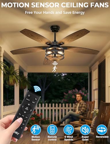 Lotsky 42-inch Outdoor Motion Sensor Ceiling Fan with Light & Remote
