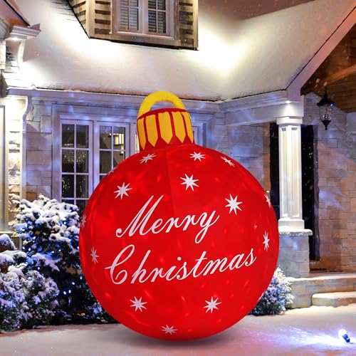 4FT Inflatable Christmas Ball Yard Decor with LED Lights, Water-Resistant