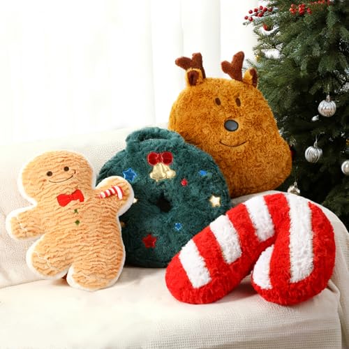 Shellwei 4-Piece Christmas Throw Pillow Set 15.75 Inch Plush Holiday Decor - Mixed Styles