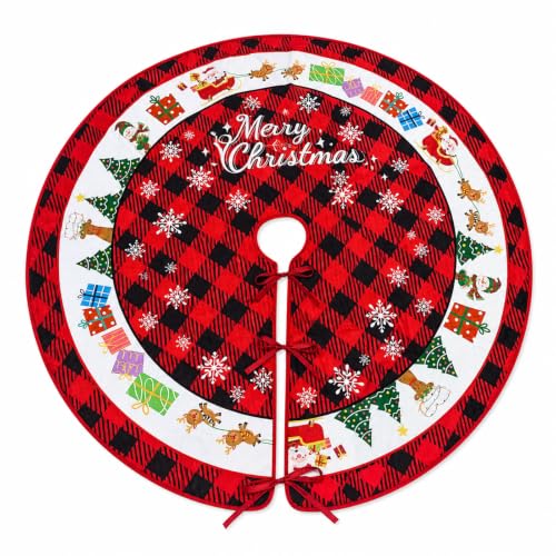 48 Inch Christmas Tree Skirt with Snowflake Pattern - Rustic Plush Holiday Decor