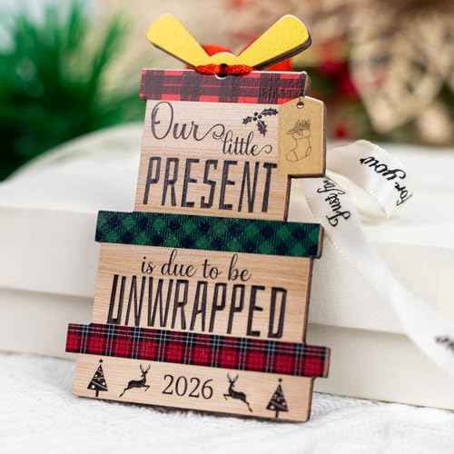 Our Little Present is Due to be Unwrapped Ornament, Expecting Parents Ornaments, Pregnancy Announcement Ornament for Family, Expecting Baby Christmas Ornaments Keepsake (Little Present 2026)
