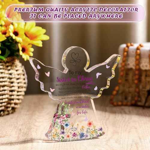 Gerrii Christian Gifts for Women Inspirational Religious Gifts for Her Bible Verse Desk Decor Spiritual Acrylic Plaque Decorative Sign for Birthday Christmas Mom Sister Friend (Sister in Christian)