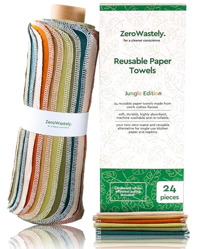 Reusable Cotton Paper Towels - Jungle Pack of 24, Super Soft & Absorbent