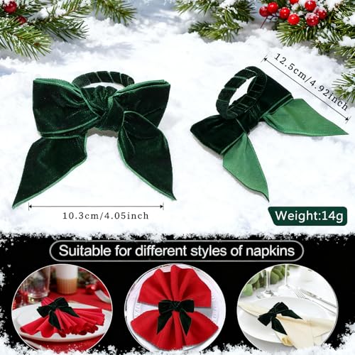 6pcs Green Velvet Bow Napkin Rings,Christmas New Year Table Decor
