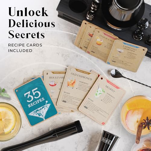 Bartender Kit with Black 28oz Boston Shaker, Cocktail Set & Recipe Cards