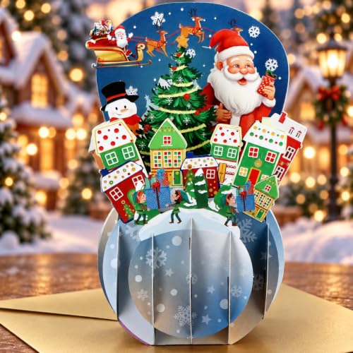 FaCraft X-mas Pop Up Christmas Card with Envelope & Seal – Santa, Gnome Town