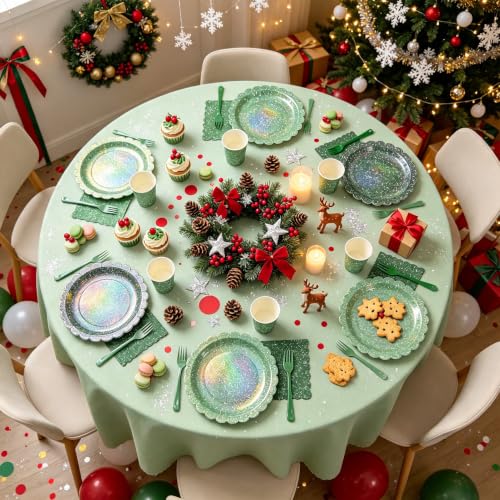 Green Iridescent Party Tableware Set for 40 Guests - Holographic Plates (Clystrant)