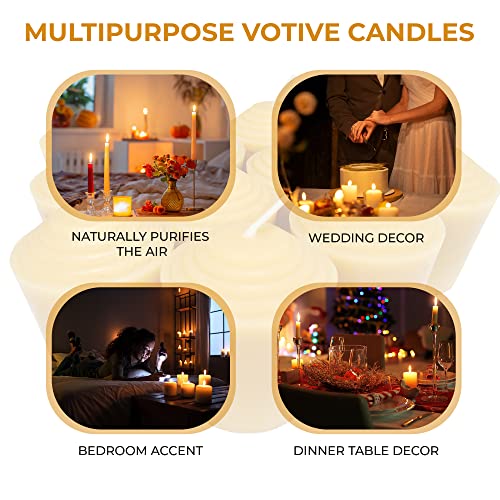 BeeTheLight 12-Pack 100% Pure Beeswax Votive Candles, Natural Yellow, Unscented, USA-Sourced