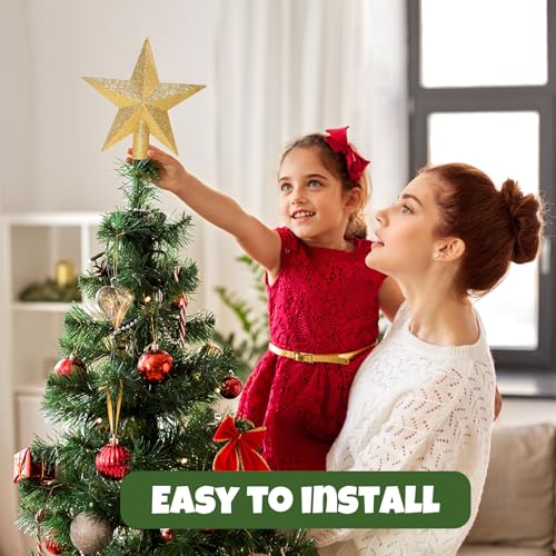 Annecy Glitter Star Tree Topper - Shatterproof Christmas Tree Decoration (Gold)