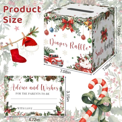 Christmas Baby Shower Decorations Games - 51pcs Diaper Raffle Box & Tickets, Merry Little Theme