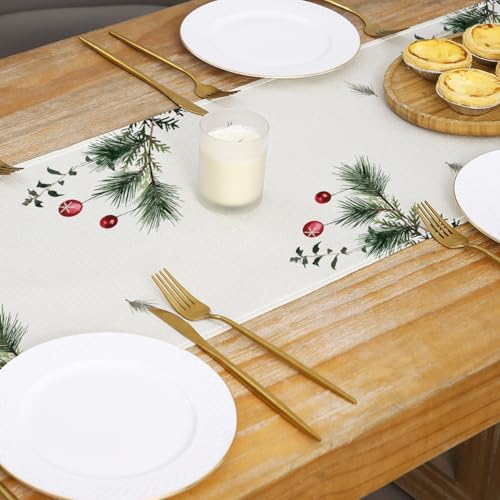 Christmas Tree Cardinal Table Runner 13x72 Inch Holiday Kitchen Decor