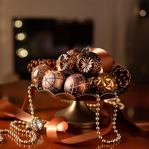 Valery Madelyn 16ct Fall Ornaments Set Copper Bronze Gold 2.36in Shatterproof Hanging Balls