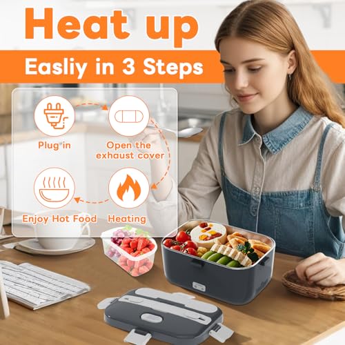 DUPASU Electric Lunch Box Food Warmer 1.8L with Salad Container, Grey Variants