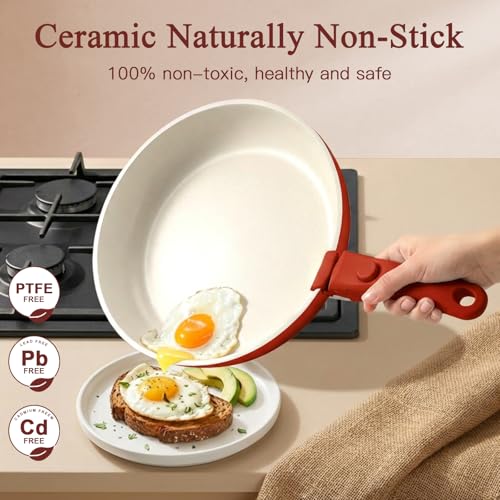 Red and Black Gradient 11-Piece Nonstick Cookware Set with Detachable Handles
