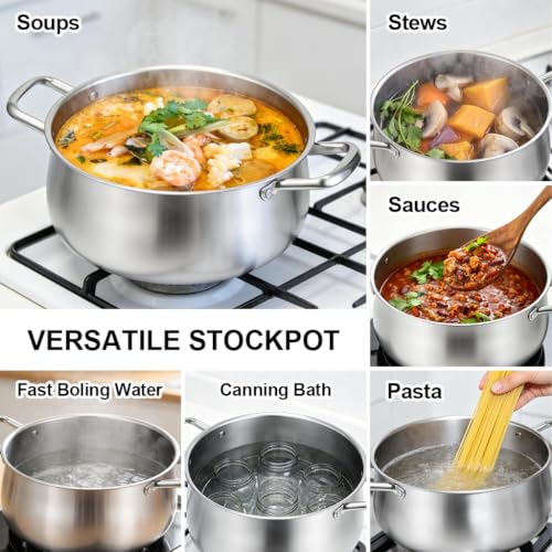 8QT Tri-Ply Stainless Steel Induction Stock Pot with Lid - Heavy Duty Cooking