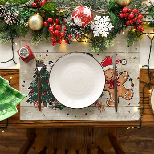 Artoid Mode Snowman Tree Gingerbread Wood Placemats Set of 4, 12x18 in