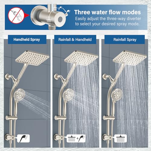 Rain Shower Head with Handheld High Pressure Rainfall Shower Combo - Brushed Nickel