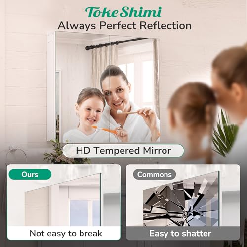 TokeShimi White 20x26 Inch Frameless Medicine Cabinet Mirror with Adjustable Shelves