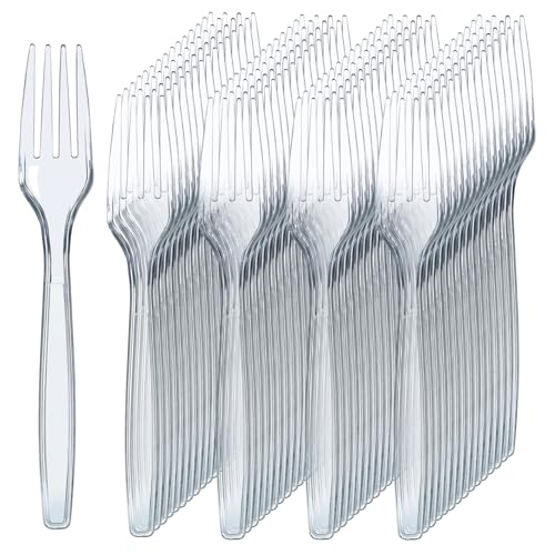Prestee 300 Pack Clear Disposable Heavy Duty Plastic Forks for Events & Catering