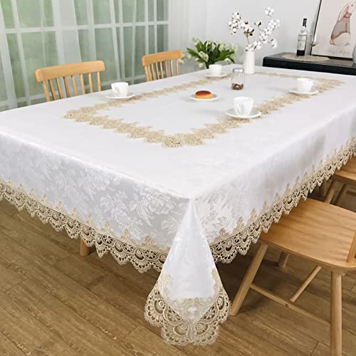 BrekSdat Beige Lace Rectangle Tablecloth 72x126 Inch - Washable Wedding & Event Decor (H17191-beige-1)