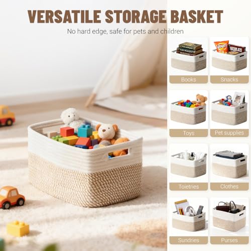 Woven Storage Baskets 5 Pack - Khaki & White Decorative Organizers