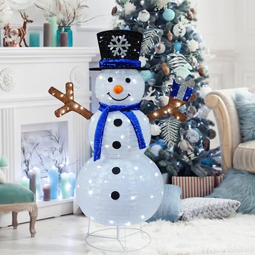 Meetjoyancy Blue White Lighted Snowman Outdoor Christmas Decor Collapsible Yard Inflatable with Gift Box