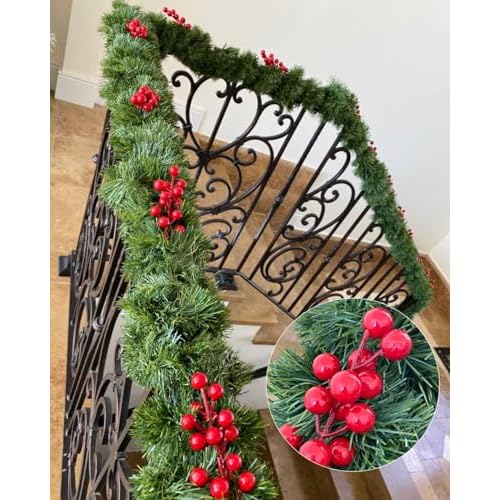 20 Pcs Red Berry Stems, 8.3" Holly Christmas Berries Stems for Christmas Tree Picks Decorations Crafts Holiday and Home Decor