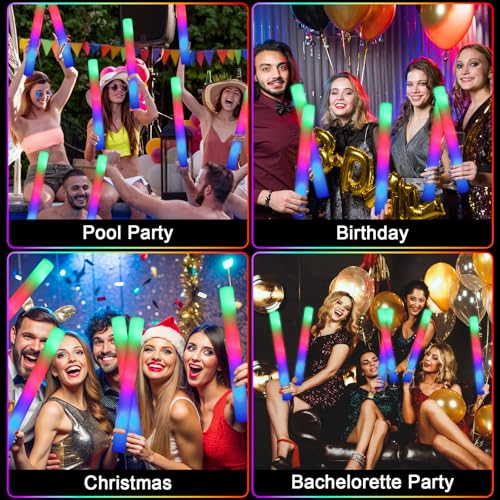 44 PCS Foam Glow Sticks with 3 Flashing Modes - LED Party Light Up Sticks for Events