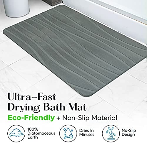 SUTERA Grey Diatomaceous Earth Stone Bath Mat - Quick-Dry, Non-Slip Bathroom Rug
