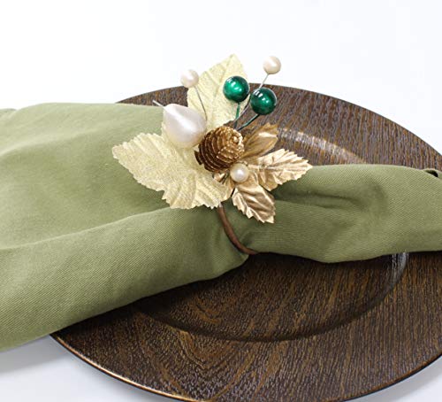 Angel Isabella Christmas Gold & Green Napkin Rings Set of 4 - Cloth Holder Decor