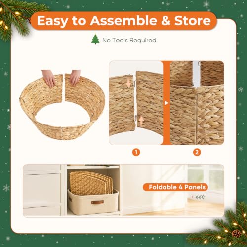 24 Inch Woven Christmas Tree Collar, Water Hyacinth, Natural
