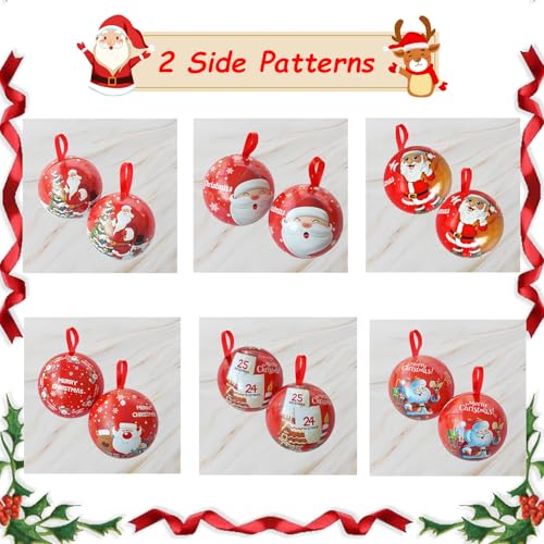 12 Pack Christmas Candy Jar Hanging Decoration,Tinplate Candy Ball Box Pendant for Christmas Tree Stocking,New Year Decor,Kids Gifts