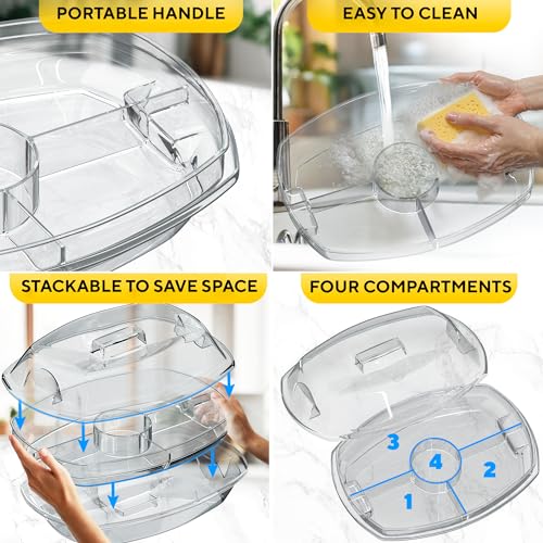 Ice Chilled Serving Tray for Parties with Ice Bottom - 15 Inch Fruit and Appetizer Platter