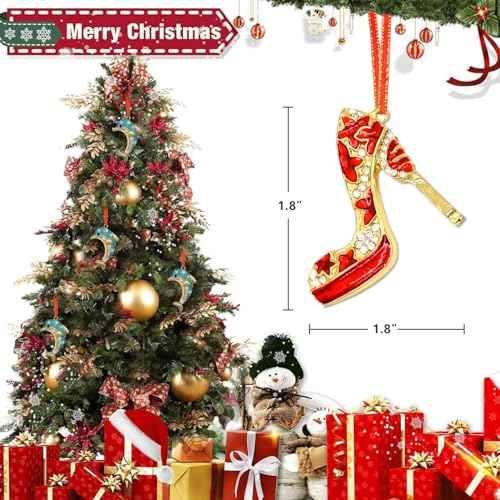High Heel Shoe Christmas Ornaments Red Metal High Heel Ornaments for Christmas Tree Rhinestones Shoe Hanging Christmas Decorations Funny Christmas Ornaments for Women Girl Mom Sisters