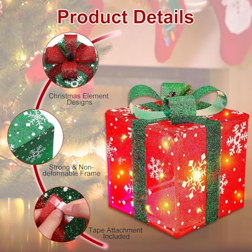 Lightess Snowflake Christmas Lighted Gift Boxes Set of 3 - Battery Operated Indoor Outdoor Holiday Decor