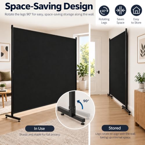 FCCRETA Black Room Divider 72x72 Inch Privacy Screen with Thickened Fabric