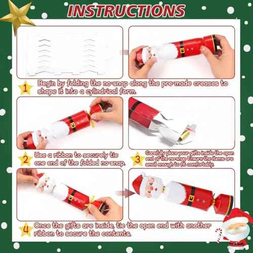 24 Packs DIY Christmas Cracker Kit No Snap Xmas Party Table Favors Snowflake Reindeer Christmas Party Cracker Candy Boxes for Holiday Dinner Decoration Gift
