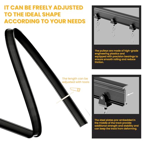 AJAZZ Black Room Divider Curtain Set with Flexible Ceiling Track 100W x 96L