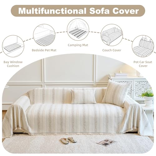 Beige Washable Couch Cover for Dogs 91x134 Non Slip Sectional Sofa Protector