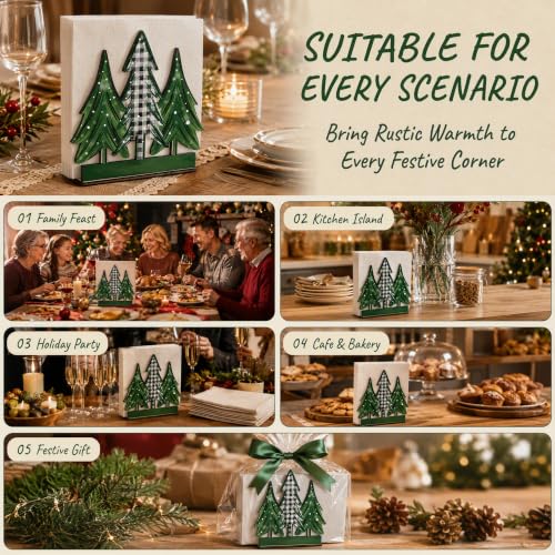 Bekecidi Christmas Tree Napkin Holder – Green Wooden Table Decor