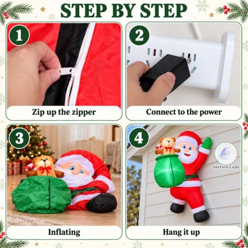 EggSun 4FT Inflatable Hanging Santa Claus Christmas Yard Decor with LED Lights