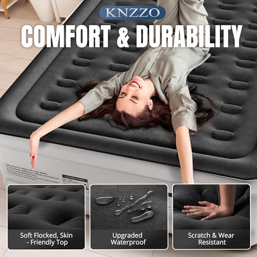 White Queen Air Mattress 18-Inch Raised Inflatable Bed with Built-in Pump