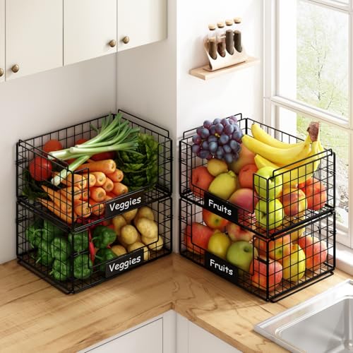 JKsmart 4 Pack XXL Stackable Wire Baskets for Pantry Storage 16.34x12.01x31.48 inches