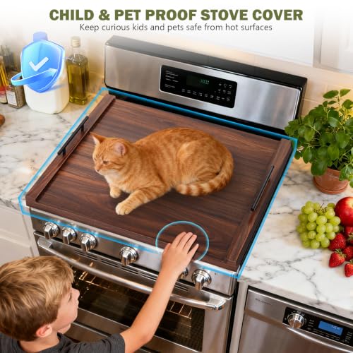 Wood Stove Top Cover with Handles - Walnut Noodle Board for Kitchen Counter Space