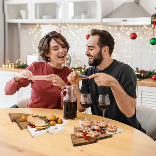 Acellegic Christmas Tree Marble & Acacia Cutting Board with Handles – Serving & Charcuterie Board (13.39 x 11.02 in)