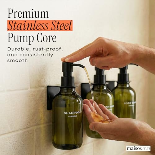 MaisoNovo Refillable Shower Dispenser Set Green & Black, 3-Pack