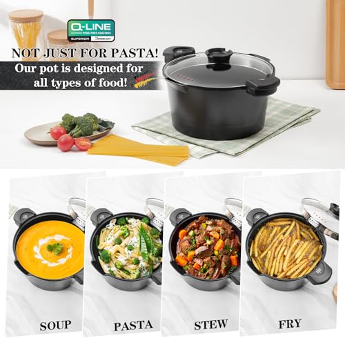 ACTIV CUISINE 8.5 Qt Black Pasta Pot with Strainer Lid, Nonstick Ceramic, Dishwasher Safe