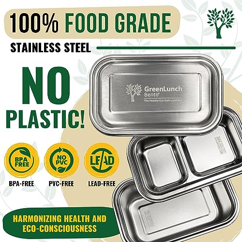 GreenLunch Stainless Steel Bento Box for Adults & Teens - Green, 2-Piece, 6 Cups Capacity