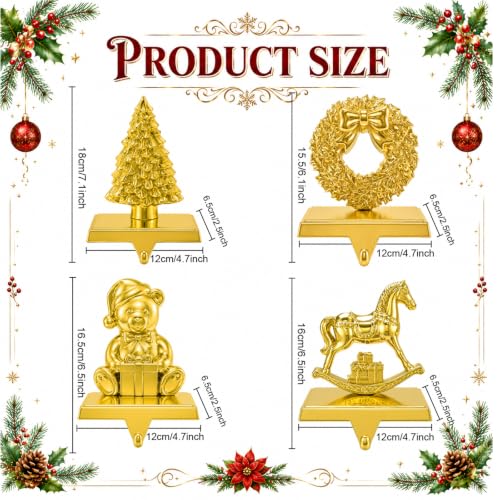 MERRI GLOW Horse Christmas Stocking Holders Set of 4 Gold Holiday Decor