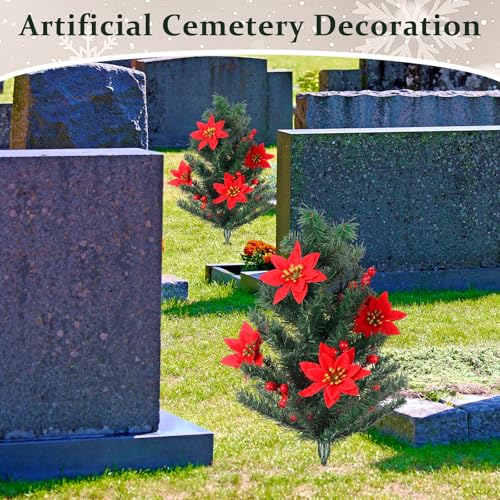 Giegxin 2 Pack Cemetery Christmas Tree with Poinsettia - 24 Inch Holiday Memorial Decor